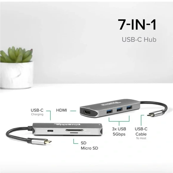 Plugable USB-C Hub 7-in-1, Driverless USB C Hub - Picture 3 of 9